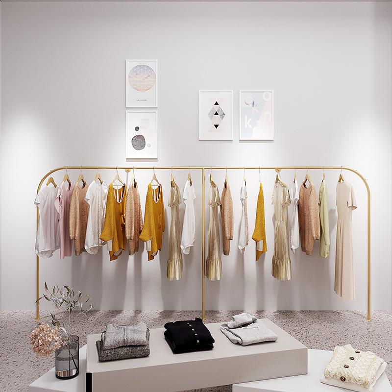 服装店展示架网红上墙立杆挂衣架女装店铺装修设计轻奢风金色货架
