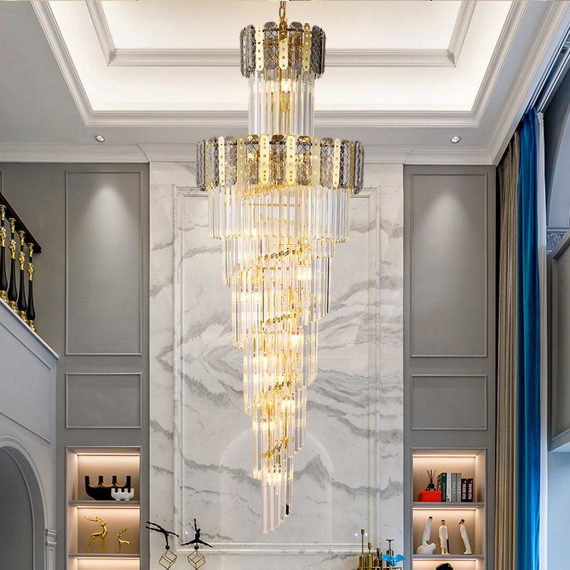 后现代简约吊灯设计师别墅旋转楼梯灯loft复式楼挑空客厅水晶大灯