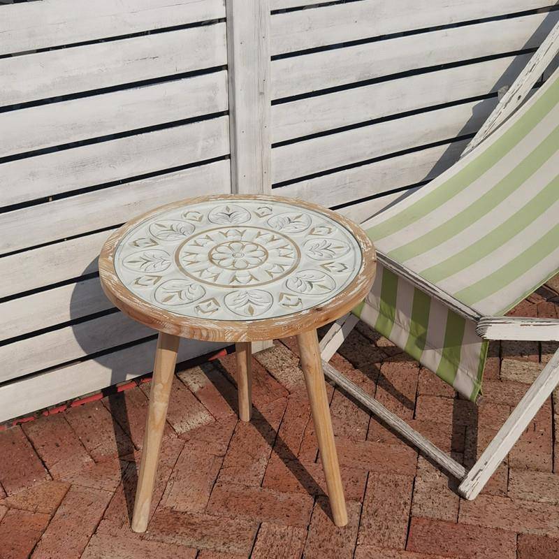 摩洛哥风复古做旧实木小茶几阳台小圆桌子美式花园民宿沙发边几