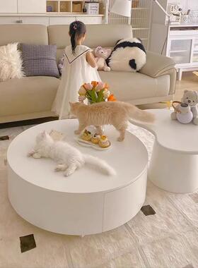 奶油风白色腰果圆形茶几电视柜组合小户型客厅家用轻奢现代简约