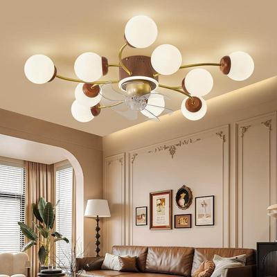 中古风扇灯客厅吸顶灯胡桃木色复古摇头静音全光谱护眼套餐组合灯