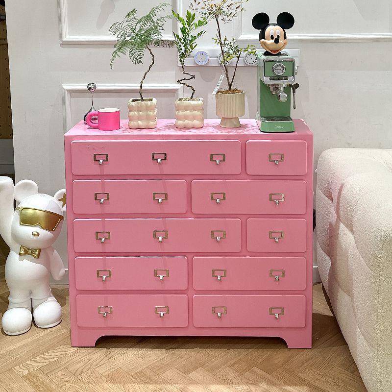 多巴胺粉色实木十斗柜简约现代玄关客厅卧室收纳储物柜靠墙抽屉柜
