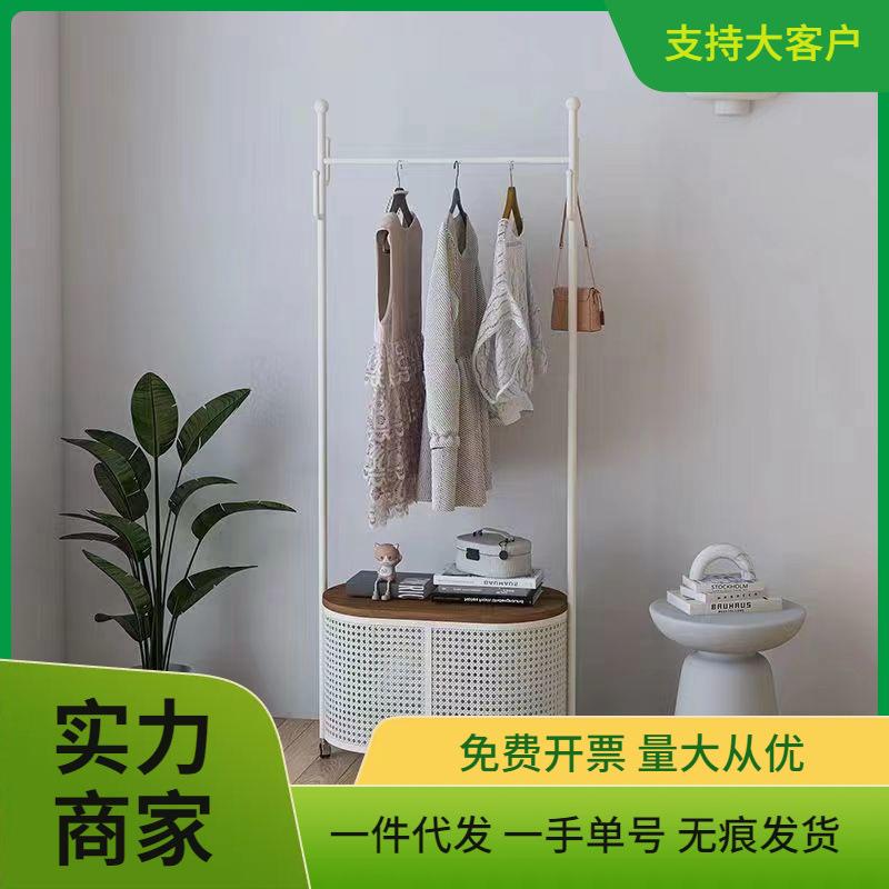 衣帽架落地卧室日式移动仿藤编客厅脏衣篓网红奶油风收纳挂衣架子