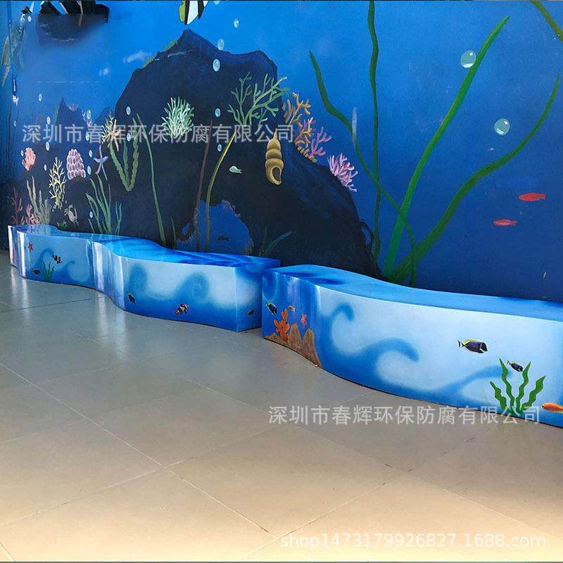 弧形彩绘息坐凳商场乐场休公游共座椅玻璃钢卡通海洋闲休椅直营