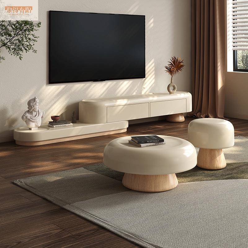 【折扣价】家用小户型新款伸缩电视柜现代简约奶油风落地茶几电视