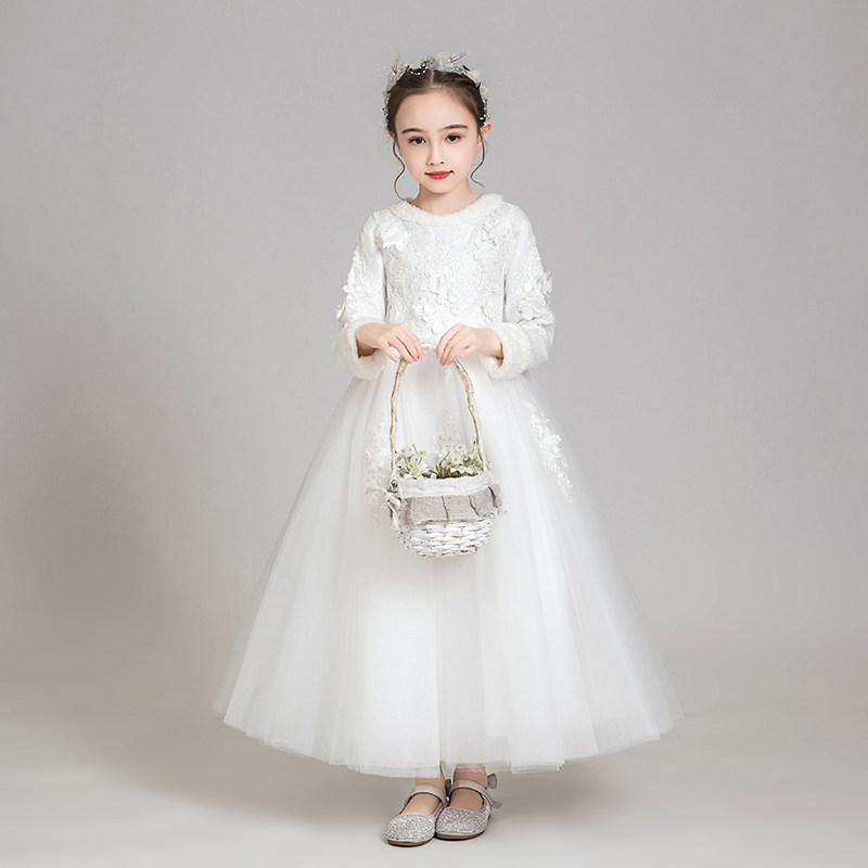 女童加厚加绒礼服公主裙蓬蓬纱长袖白色小花童儿童钢琴演出服冬季,童装/婴儿装/亲子装,儿童礼服,淘宝优惠券,粉丝福利购,淘宝优惠卷