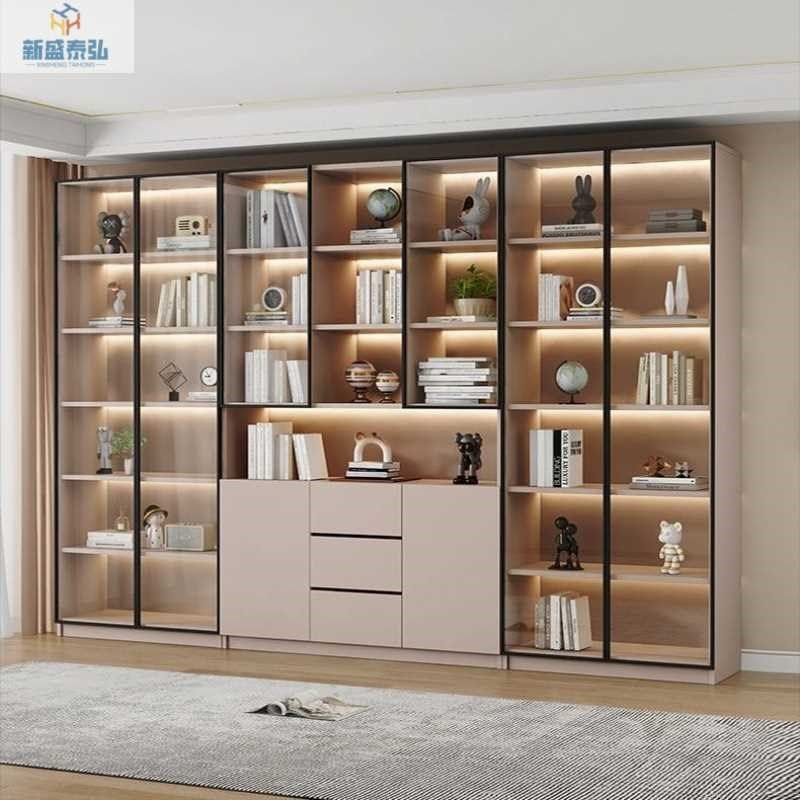 欧式实木书柜手办收纳柜展示柜一体靠墙组合门落地柜子透明玻璃柜,住宅家具,书桌椅+书柜+休闲沙发,淘宝优惠券,粉丝福利购,淘宝优惠卷