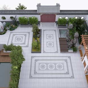 中式无线拼图火烧面庭院别墅拼花瓷砖户外院子地铺石PC石英砖室外