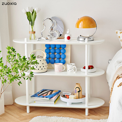 左下北欧书架简约实木收纳书柜落地卧室置物架客厅儿童白色陈列架