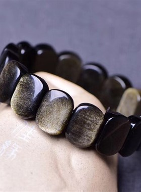 正品天然金曜石手牌 金曜石手排 金耀石手排 金曜石手链 男女款