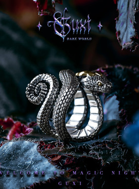 GUXI【灵蛇】复古925银戒指男高级感 个性开口食指环小众设计饰品