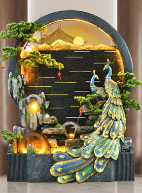 假山流水喷泉室内客厅落地摆件风水轮水幕墙流水屏风店铺开业景观