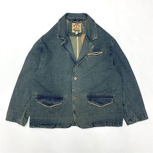 牛仔西装男便服单西日系覆古水洗做旧牛仔西服山系男女夹克外套秋