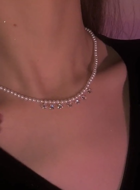 珍珠锆石短款项链女气质轻奢小众设计感颈链锁骨链高级感配饰夏季