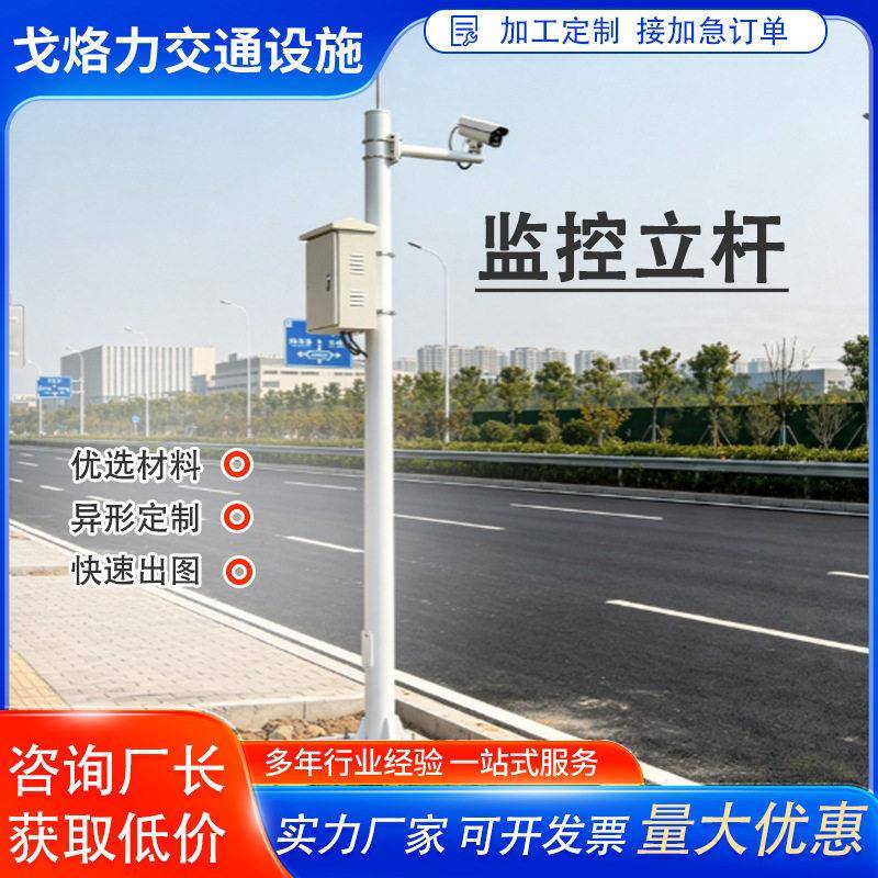 户外圆形监控立杆道路园区摄像杆镀锌监控立柱带设备箱监控支架杆