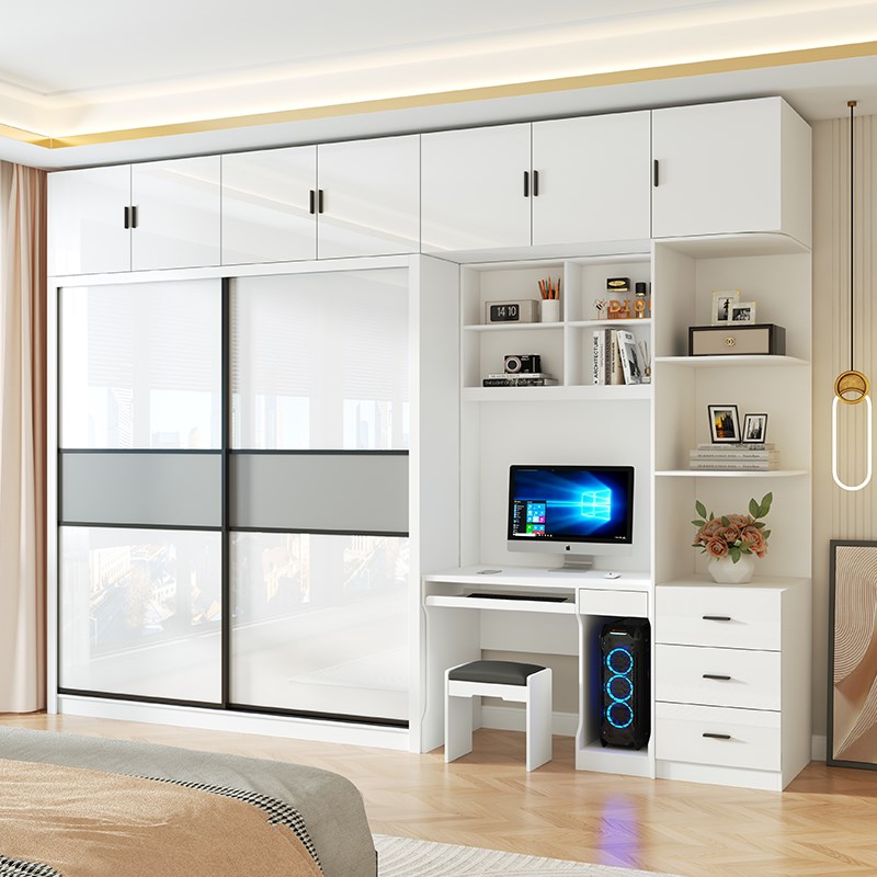 实木轻奢衣柜推拉滑移门家用卧室现代简约奶油风大衣橱衣帽间组合