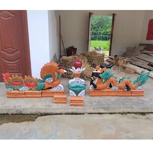 宗祠堂神庙屋顶二龙戏珠龙凤吉祥公社仿古建老房祖祠装饰龙吐珠