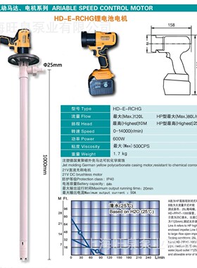 上海旺泉HD-E-RCHG+CPVC-1000锂电油桶泵、耐腐充电式插桶泵