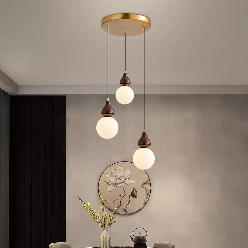 【折扣价】新中式实木吊灯三头餐厅茶室过道中国风别墅旋转楼梯间