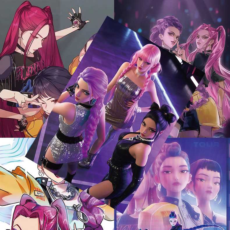K-POP猎魔女团海报 高清铜版纸1套8张动漫周边墙贴纸装饰画背景墙