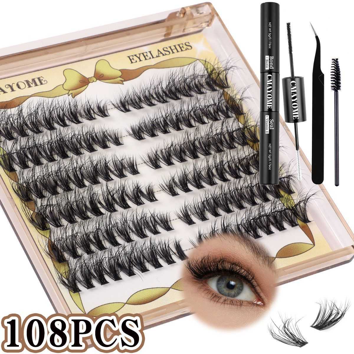 睫毛D曲108簇DIY分段式假睫毛套装10-18mm眼睫毛自然浓密朵毛