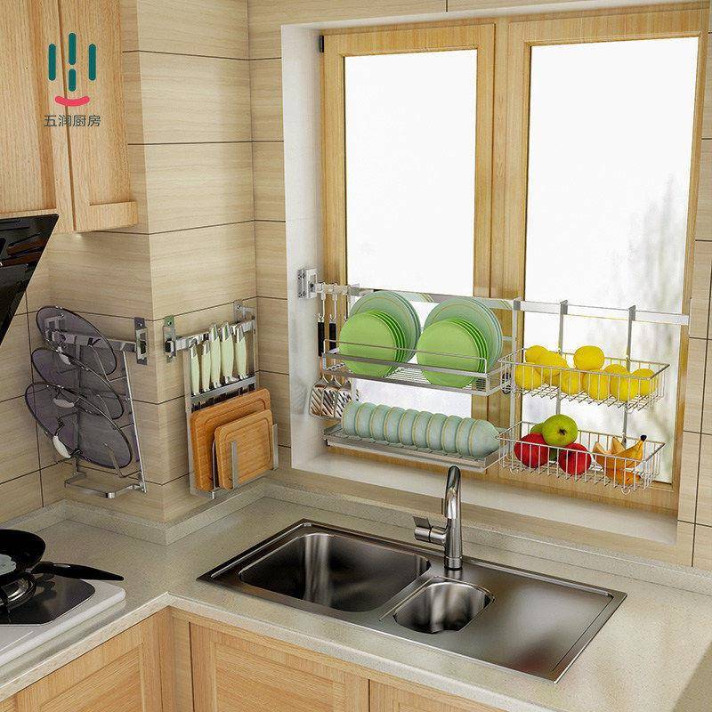 【折扣价】304不锈钢厨房窗户墙面置物架碗架沥水墙上挂件挂杆免