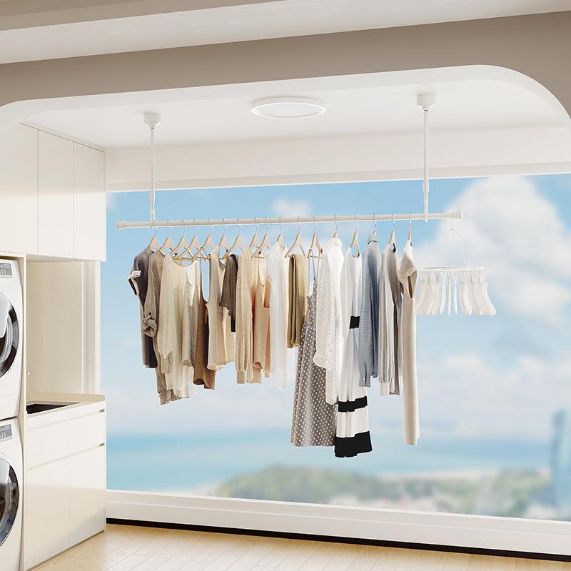 隐形晾衣杆阳台顶装固定包安装单杆升降伸缩一根可拆卸日式晒衣架