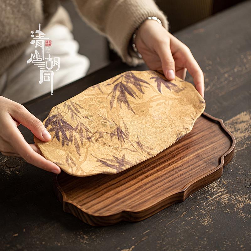 新中式奉茶托盘胡桃木壶承实木干泡盘收纳盘复古隔热垫子吸水茶席