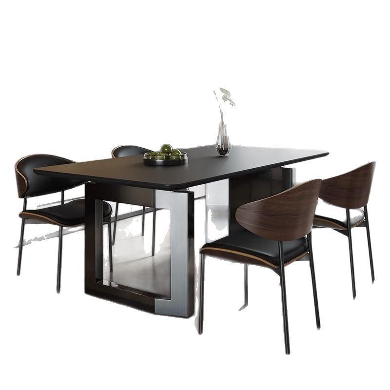 好汇轻奢黑色岩板餐桌椅子组合现代简约小户型餐厅家用饭桌长方形
