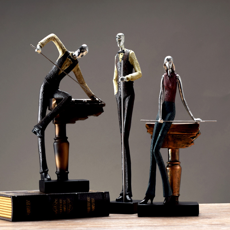 欧式复古打台球人物摆件家居书房玄关咖啡厅台球会所装饰摆设