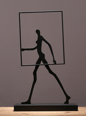 现简约创意抽象铁艺人物摆件样板房新中式客厅书架玄关装饰摆设