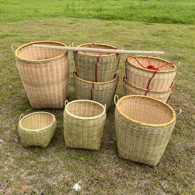 馒头筐带编收纳筐号篓子大竹箩筐竹篮子米筐超市展示筐竹盖子篓