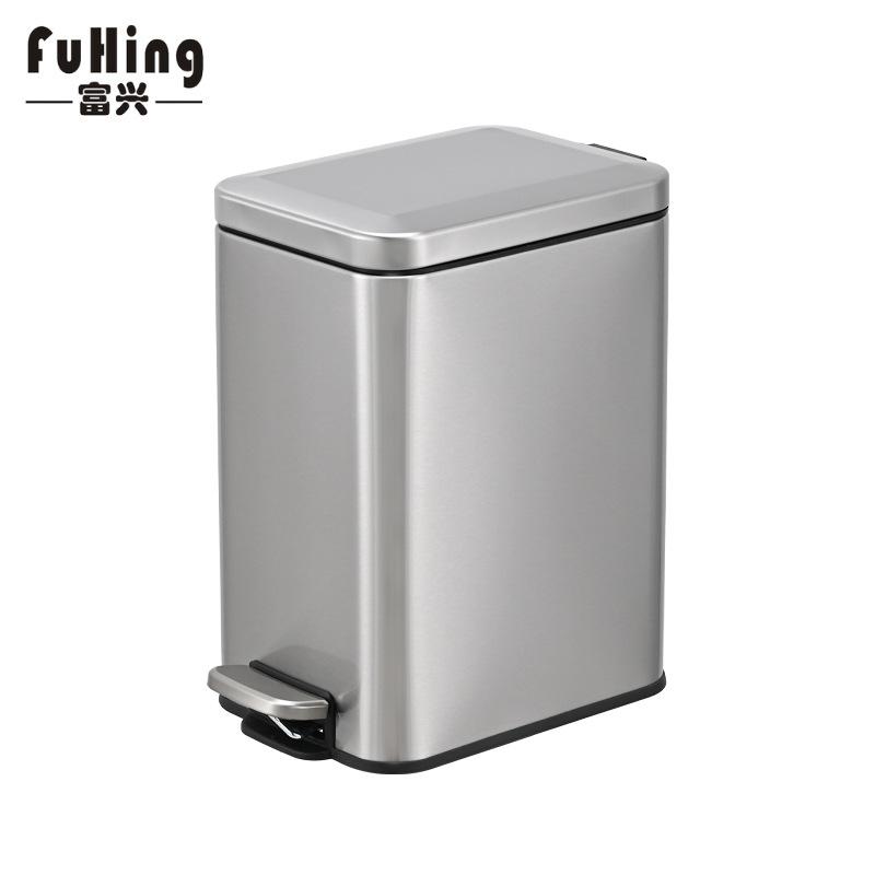 商用15升大容量垃圾桶办公室方形缓降免踩脚踏桶不锈钢垃圾收纳桶