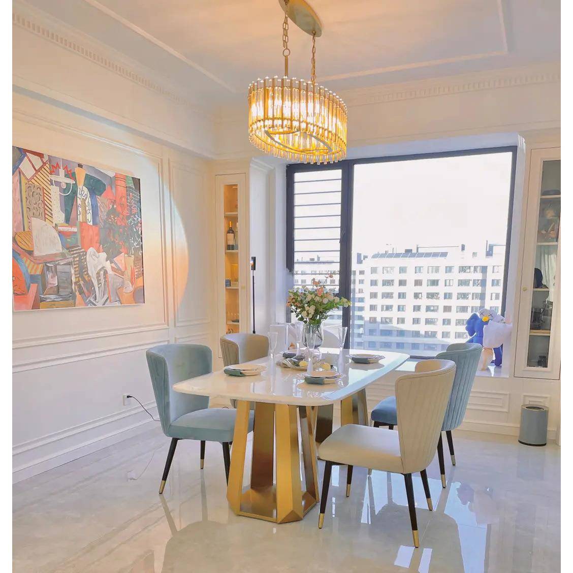 【折扣价】美式轻奢餐桌椅组合现代法式简约大理石长餐桌实木餐椅