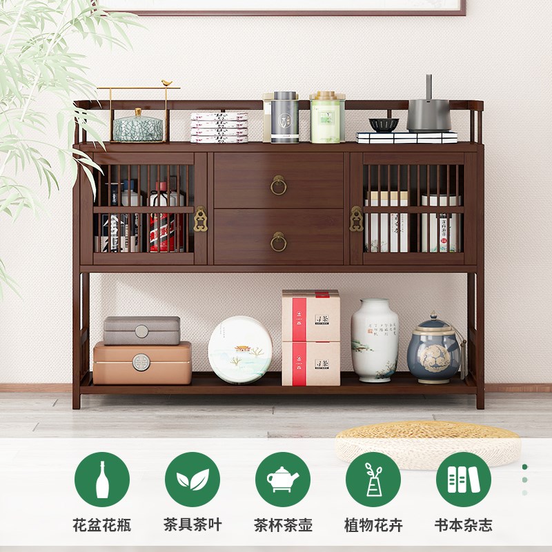 茶柜置物架博古架实木中式茶台茶桌侧边柜简约小型茶叶茶具置物架