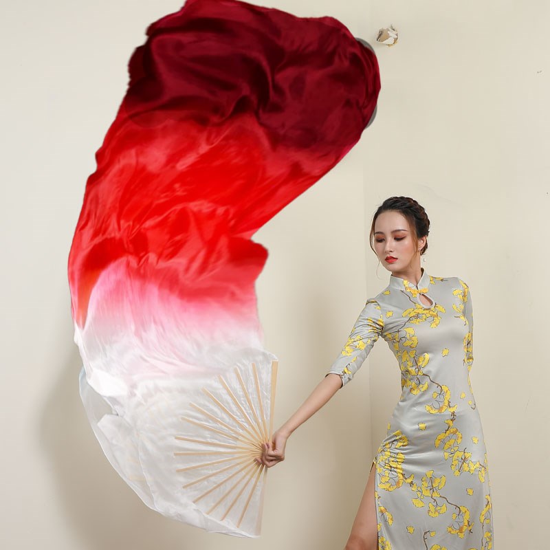 缠加长渐变长绸扇白渐变大红酒红万疆同款跳舞扇古典真丝舞蹈扇子