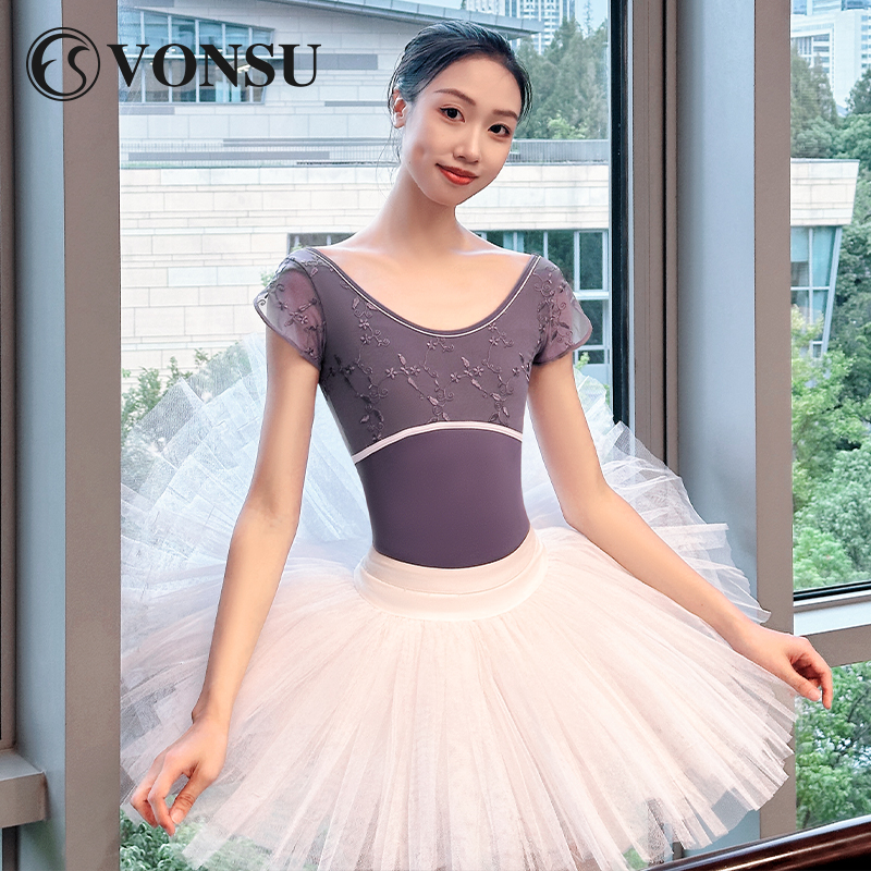 梵舒芭蕾舞练功服短袖刺绣款体服