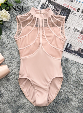 vonsu梵舒高端芭蕾舞练功服体操服女连体服网纱条纹芭蕾体服B6692