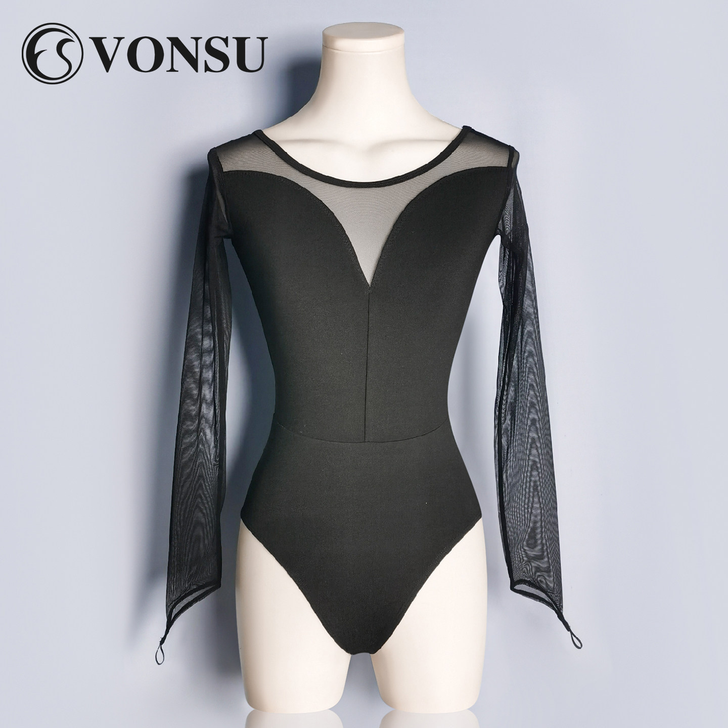 梵舒新款黑色网纱芭蕾练功服
