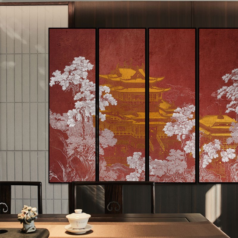 入户玄关走廊新中式风景高档艺术挂画立体肌理茶室书房背景装饰画图片