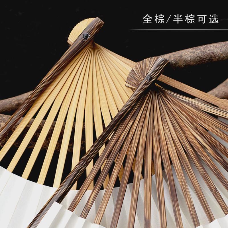 老艺人手工全棕竹扇子金丝空白宣纸苏工折扇高档文玩收藏馈赠好友