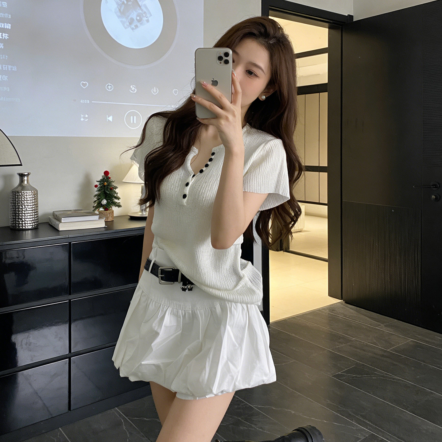 YanHe 白色半身裙女2026新款夏季短款显瘦高腰小个子性感百搭裙子