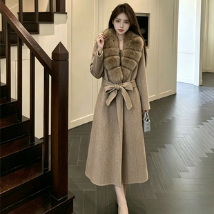YanHe羊绒大衣女冬毛呢外套中长款2026年新款小个子高级感大毛领