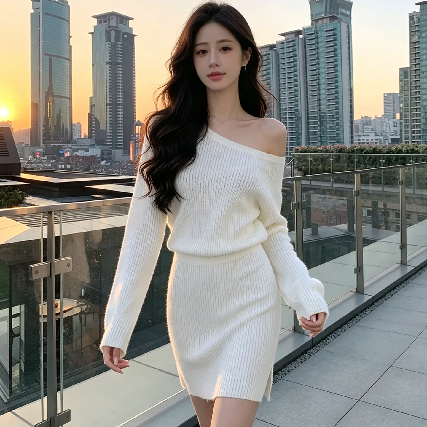 YanHe白色连衣裙女2026年新款包臀裙长袖裙子小个子秋冬内搭收腰