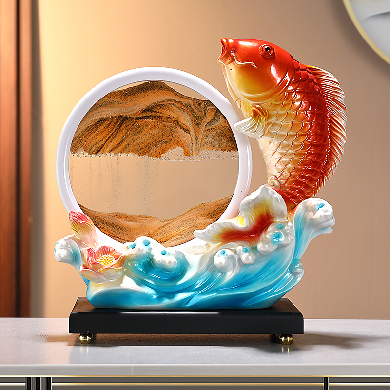流沙画锦鲤戏莲招财鱼摆件客厅酒柜电视柜桌面装饰品高档轻奢礼品图片