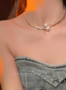 碎银子项圈珍珠开口项链女轻奢小众设计锁骨链2024新款高级感颈链
