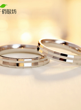 菱面纯银戒指女时尚个性刻字小众简约大码学生开口食指男情侣对戒