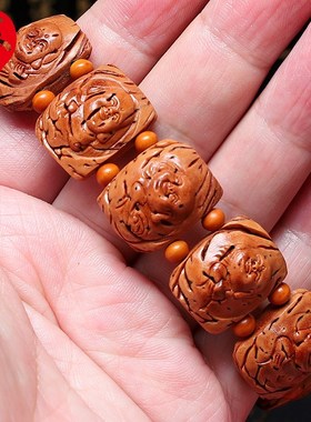 桃核手串弥勒手牌精品核雕文玩手持把件新品手工浮雕手链男女款