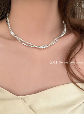 碎银子珍珠项链女夏2024新款缠绕双层叠戴颈链轻奢小众高级锁骨链