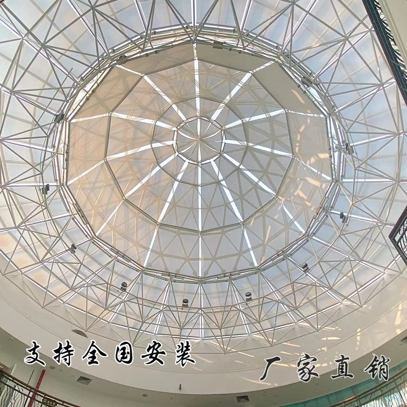 大型酒店商场圆顶异型玻璃顶温室FSS遮阳帘FCS电动遥控天棚挡雨